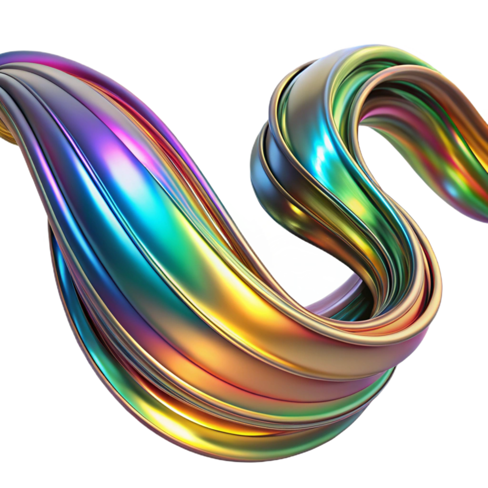 vibrant contemporary Flowing ribbons of liquid metal, reflecting a vibrant, rainbow spectrum, in a surreal, fluid art style detailed png