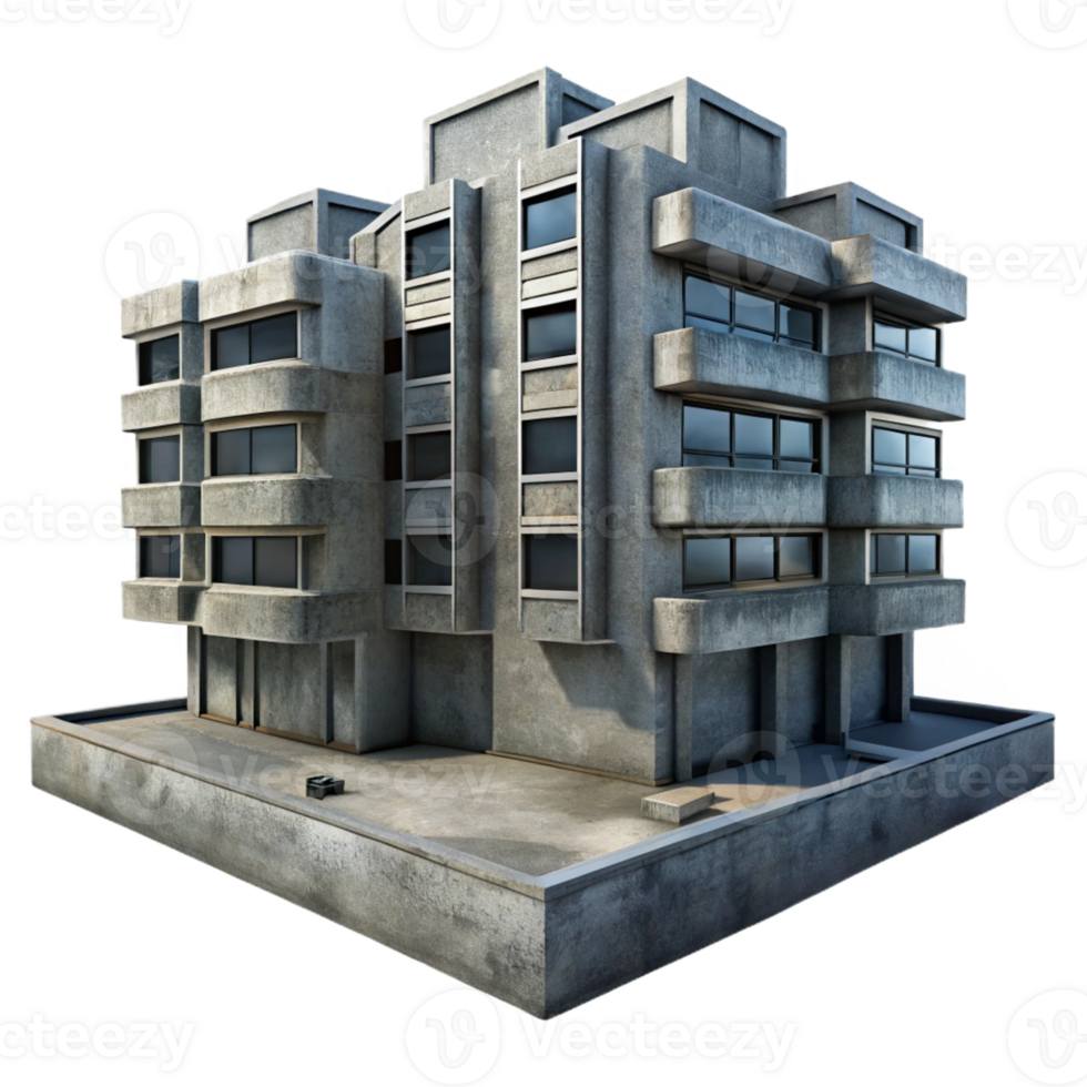 stunning classic Brutalist concrete apartment complex, harsh shadows, overcast lighting, dystopian style 4K png