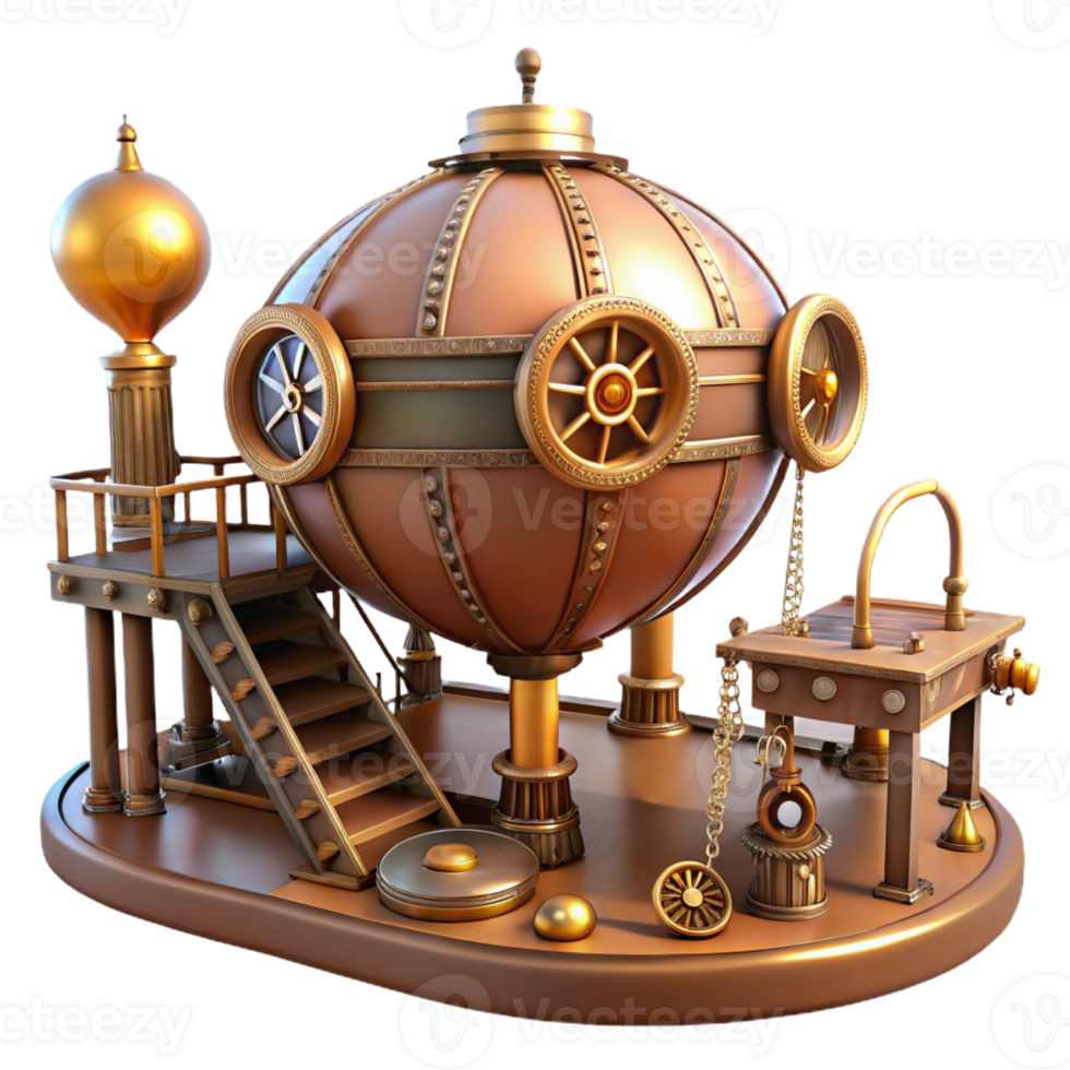 magnificent contemporary Steampunk airship dock with intricate gears and pipes, warm lighting, retro-futuristic style high quality png