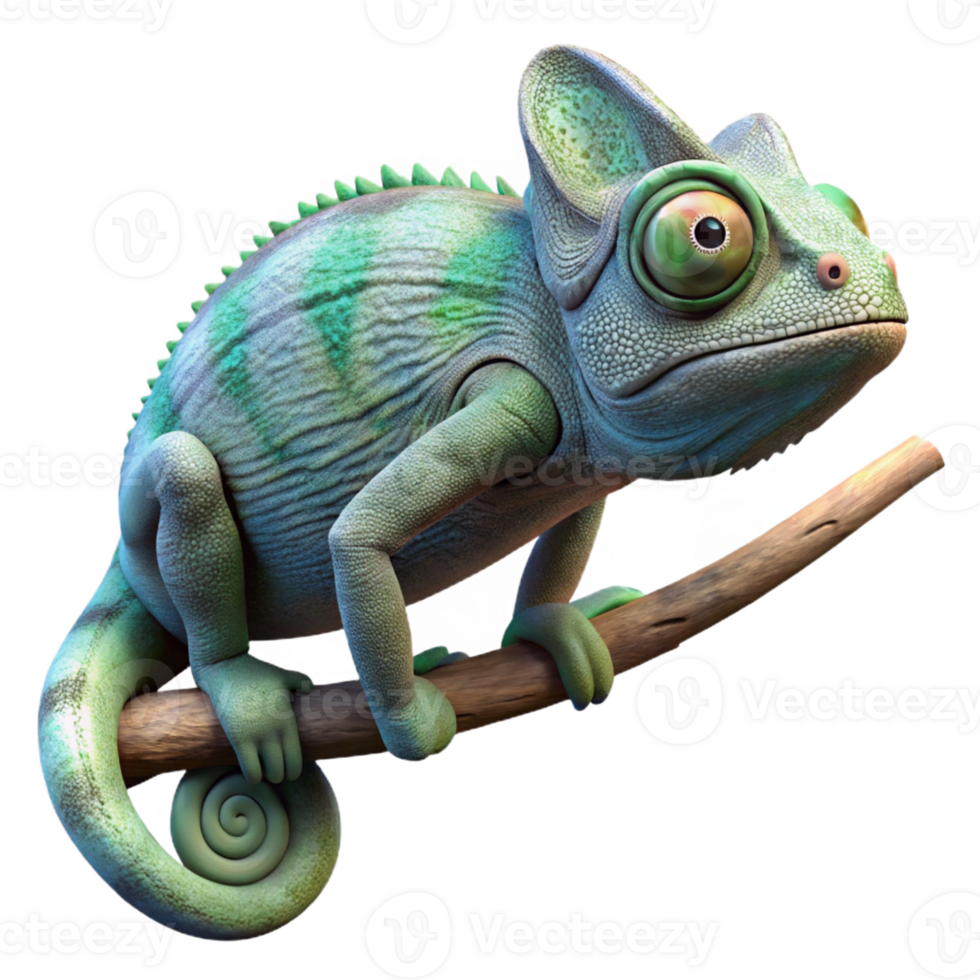 beautiful vintage A chameleon camouflaged against a branch, its skin displaying intricate patterns, rendered in a macro photography style with shallow depth of field high quality png