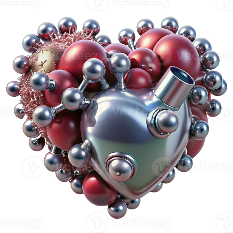 stunning modern A swarm of nanobots assembling a human heart, metallic textures and subtle reflections, biopunk style premium png