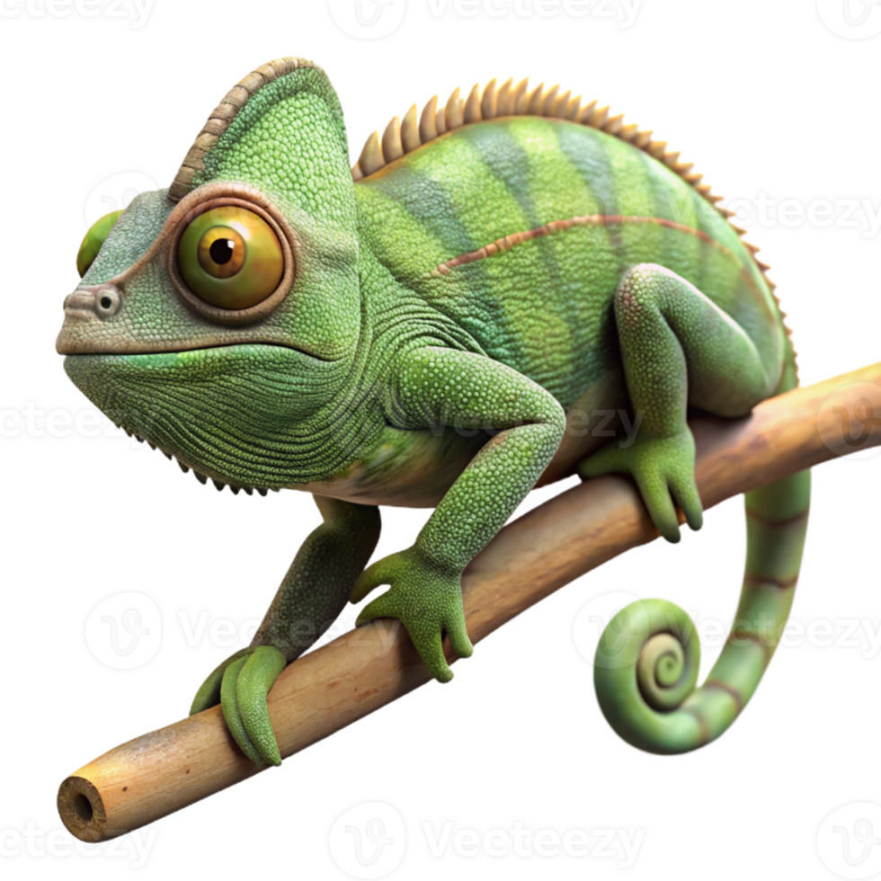 beautiful traditional A chameleon camouflaged against a branch, its skin displaying intricate patterns, rendered in a macro photography style with shallow depth of field premium png