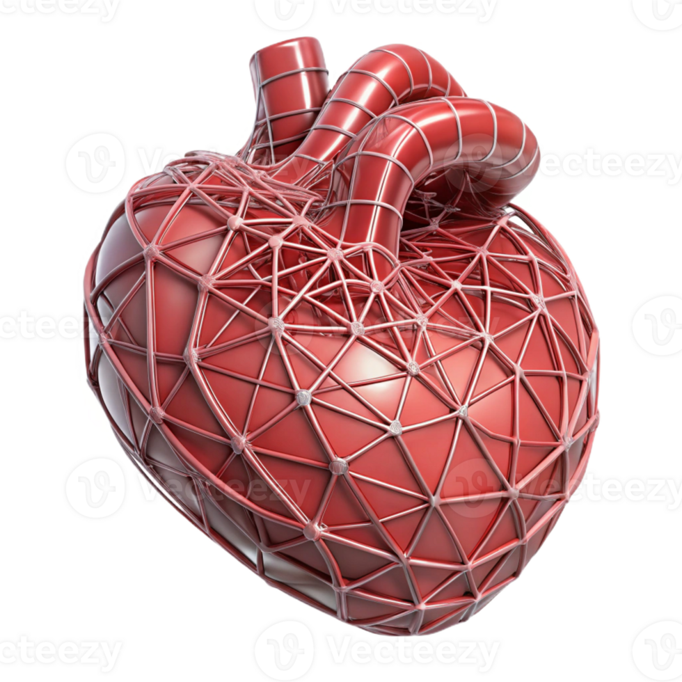 elegant classic A human heart, anatomical, wireframe, abstract sculpture 4K png