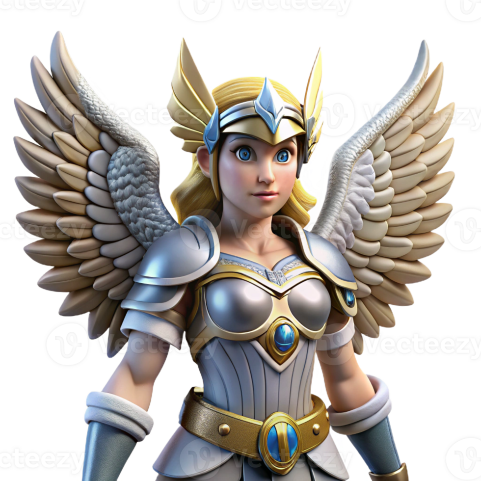 wonderful rustic Valkyrie, winged warrior maiden, armored and ready for battle, detailed png