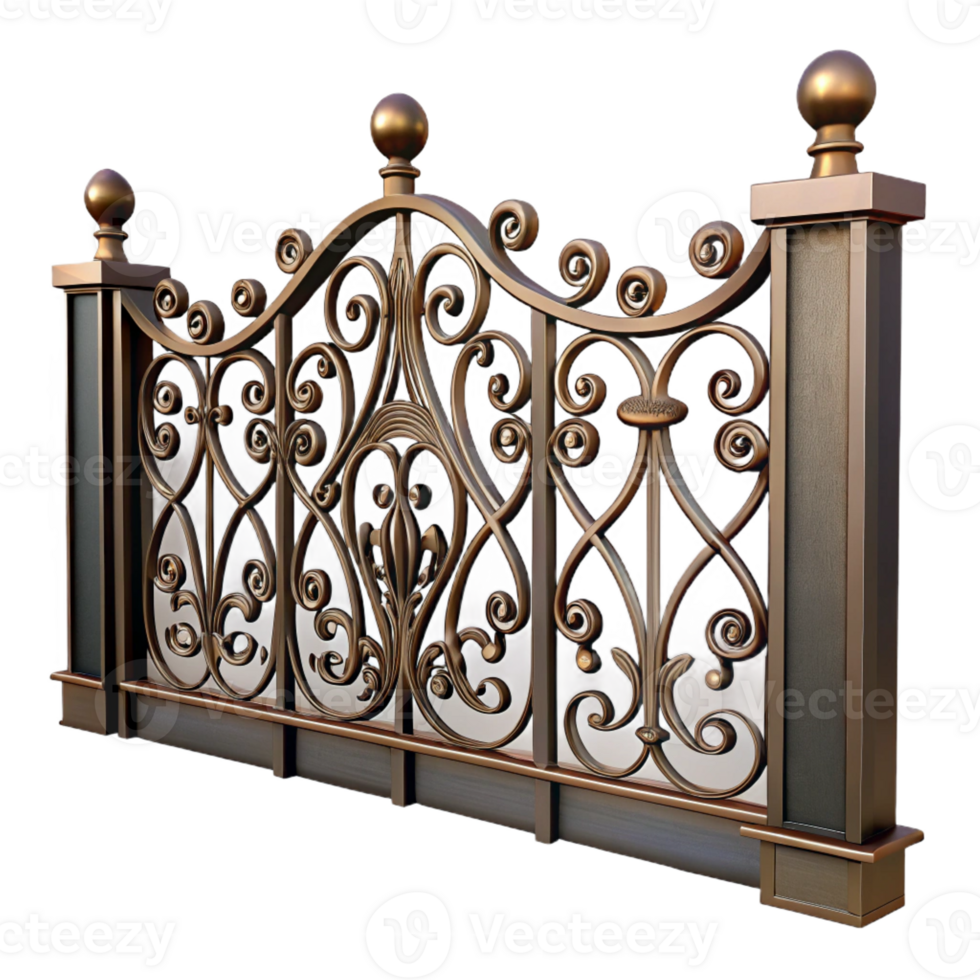 extraordinary minimalist Victorian wrought iron fence section, ornate, detailed png