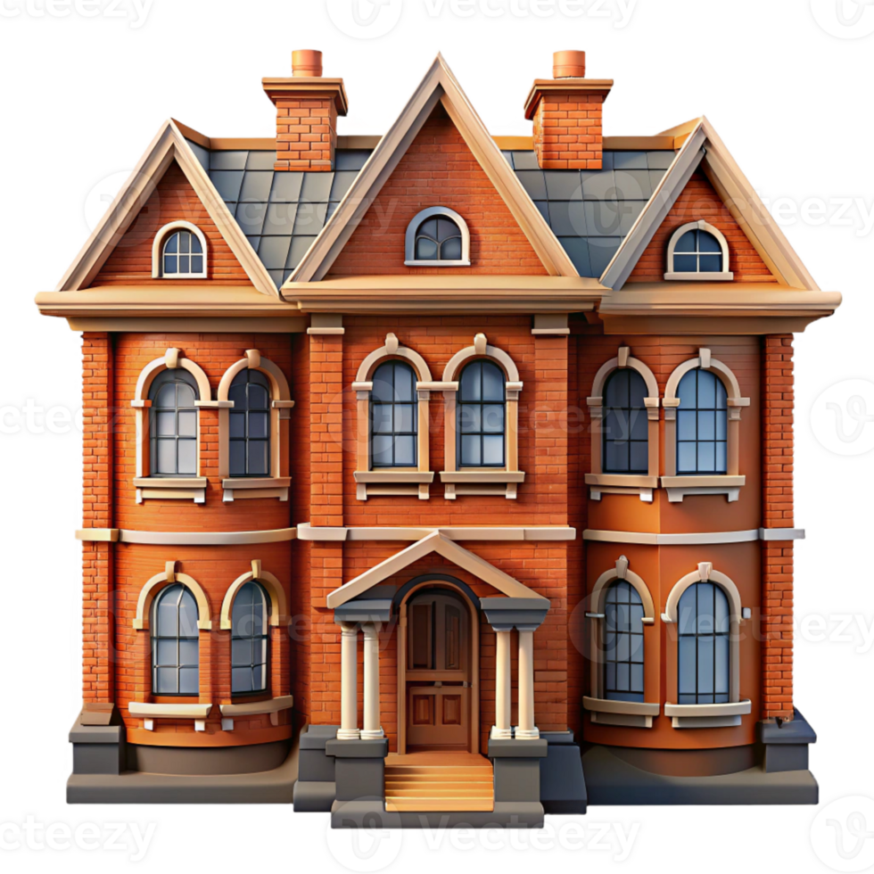 stunning vintage Victorian townhouse facade, intricate brickwork, original png