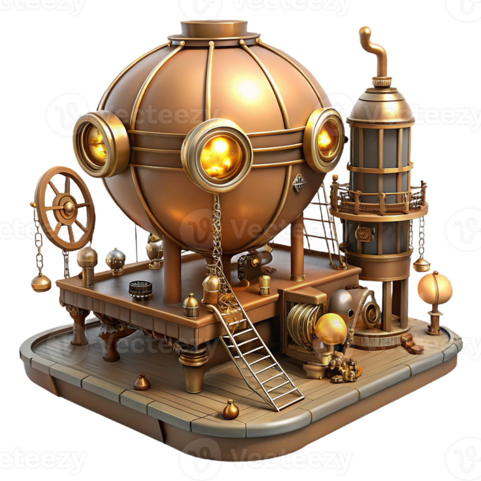 extraordinary traditional Steampunk airship dock with intricate gears and pipes, warm lighting, retro-futuristic style high quality png