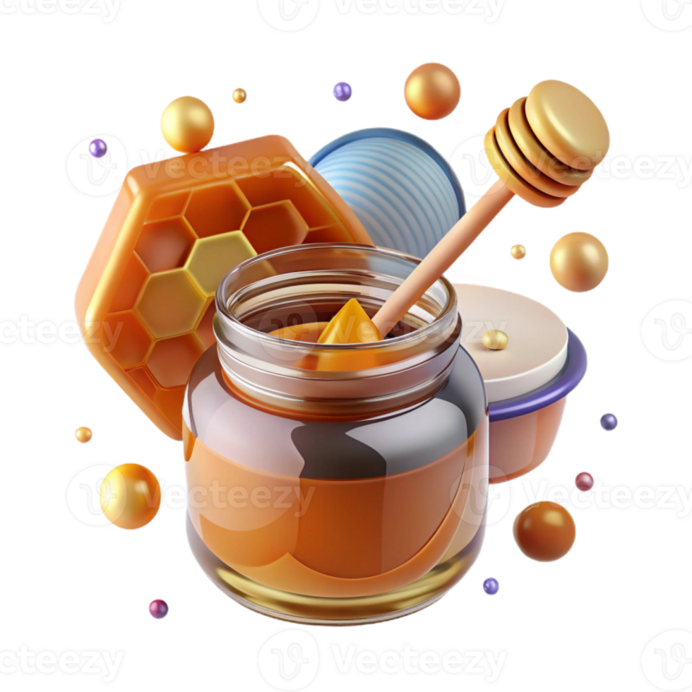 beautiful abstract Glass Jar with Honey Food Product Isolated for Grocery Store Ads premium png