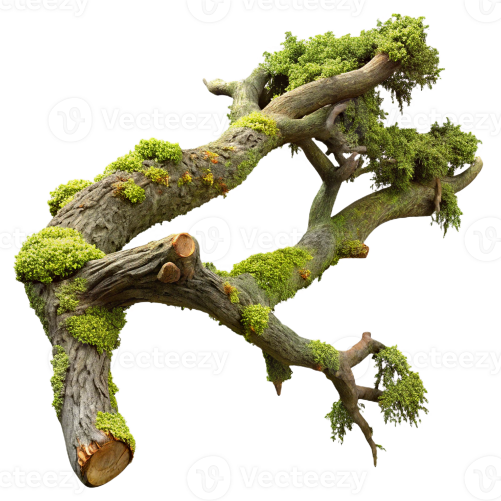 extraordinary artistic A gnarled oak tree branch, covered in moss and lichen, soft diffused daylight, fantasy art style genuine png