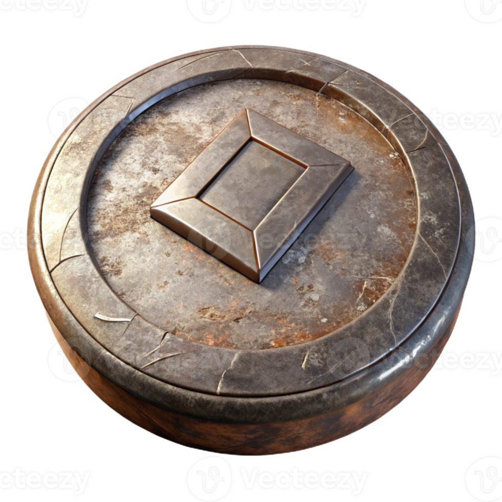 dramatic rustic Realistic, ancient coin, weathered and worn 4K png