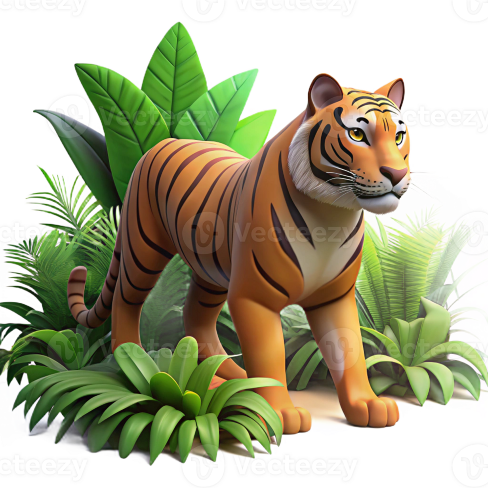 beautiful modern A powerful tiger prowling through the jungle undergrowth, illuminated by dappled sunlight, in a dramatic, photorealistic style professional png