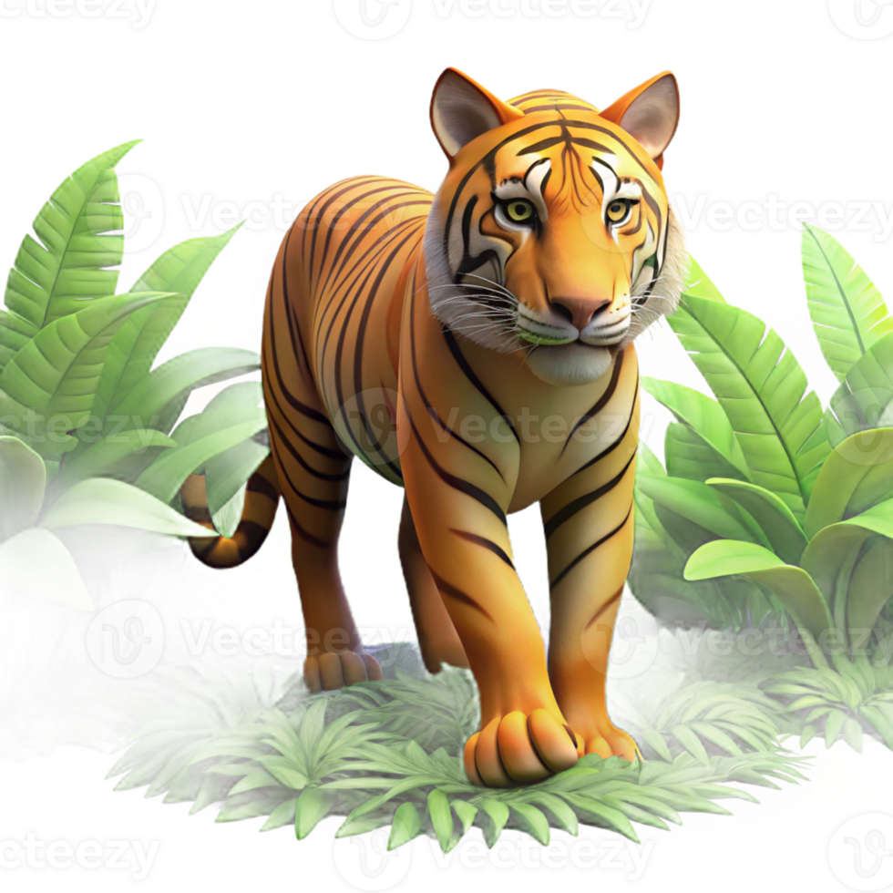 dramatic rustic A powerful tiger prowling through the jungle undergrowth, illuminated by dappled sunlight, in a dramatic, photorealistic style genuine png