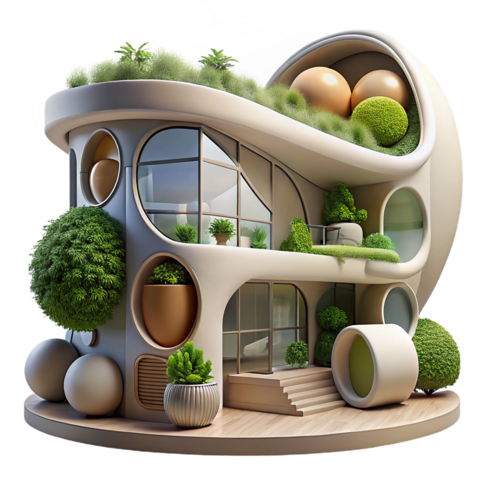 elegant rustic Bio-integrated architecture with living walls and organic forms, natural lighting, sustainable style exclusive png