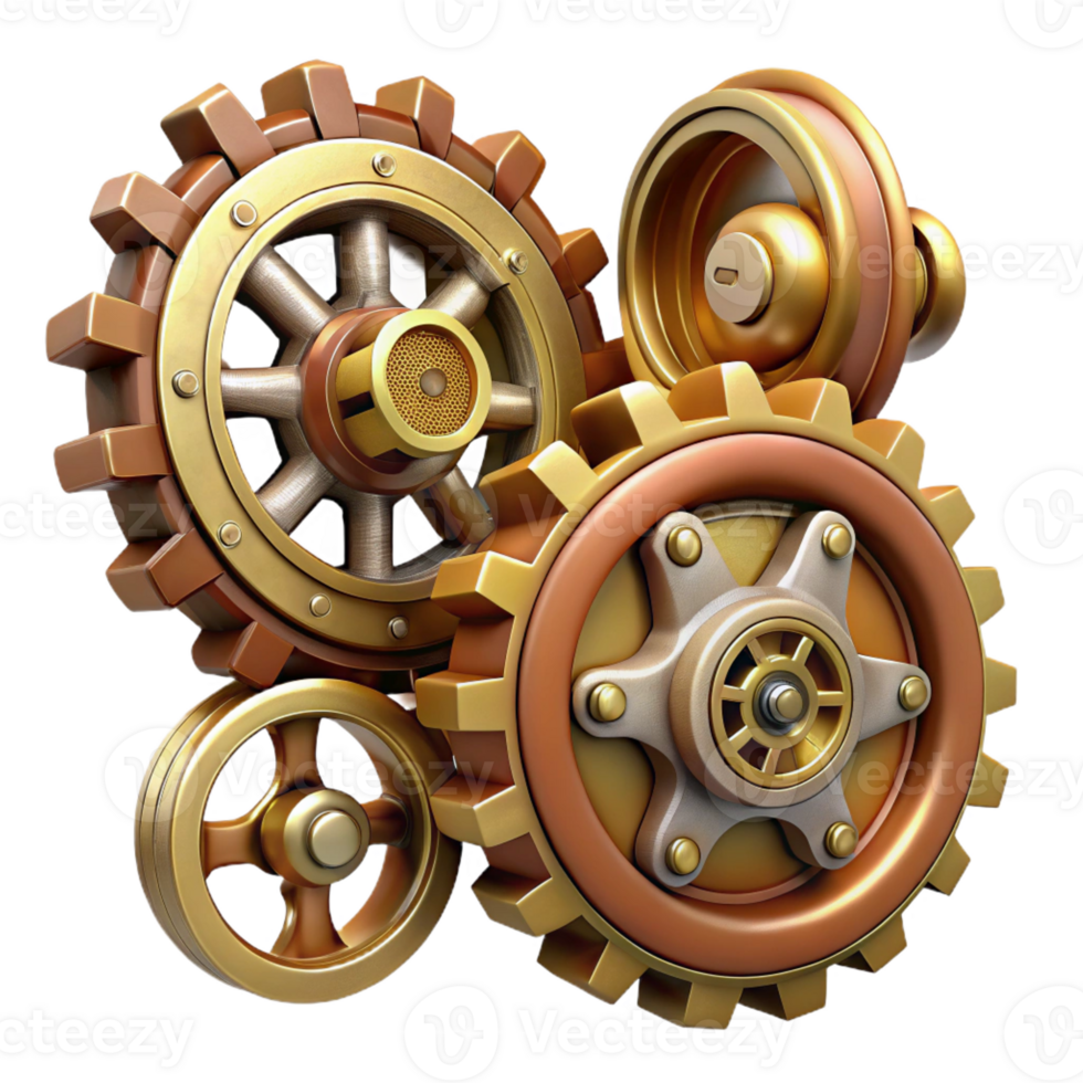 magnificent rustic Steampunk gear set with various sizes and intricate details 4K png