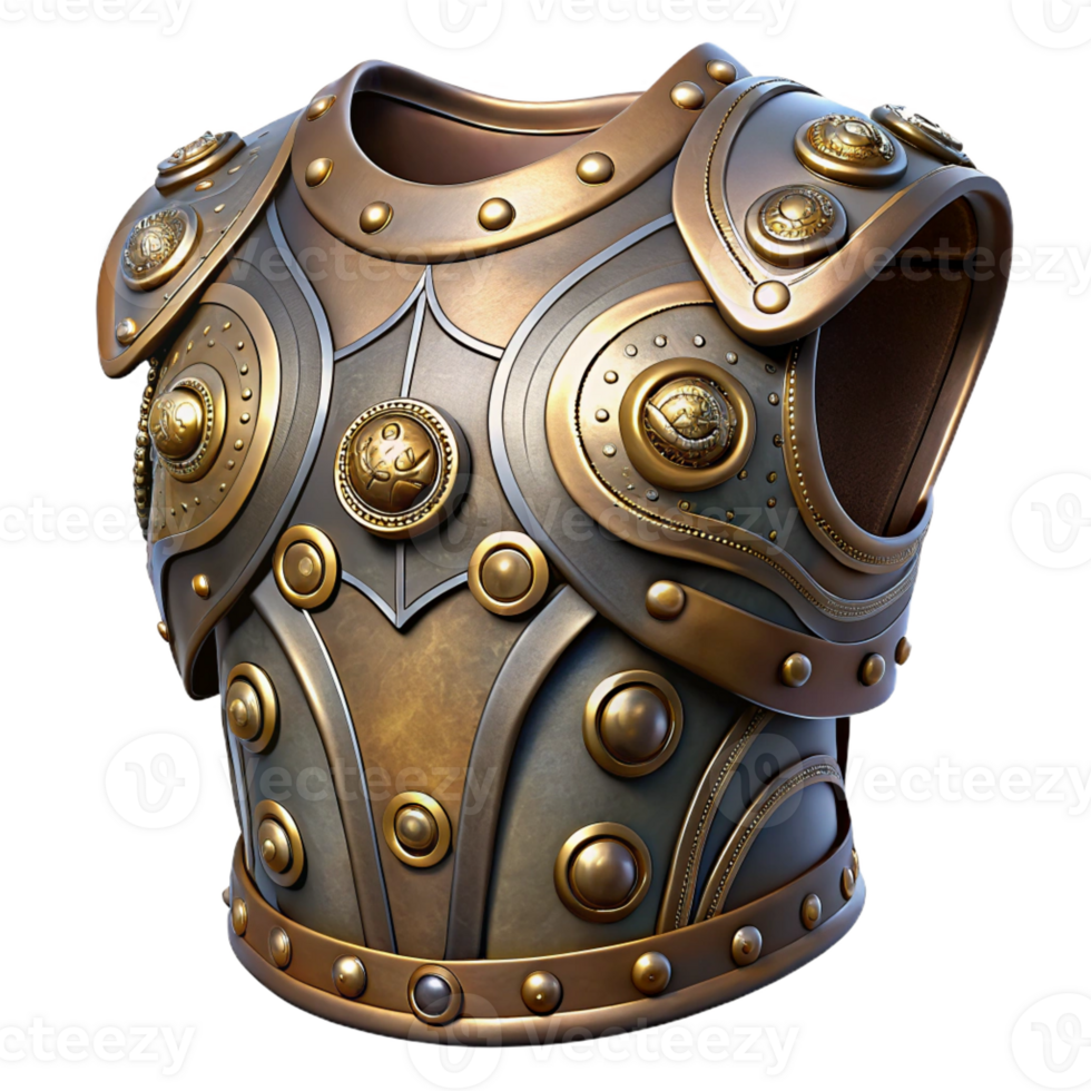 elegant creative Steampunk armor breastplate with intricate engravings and metal plates 4K png