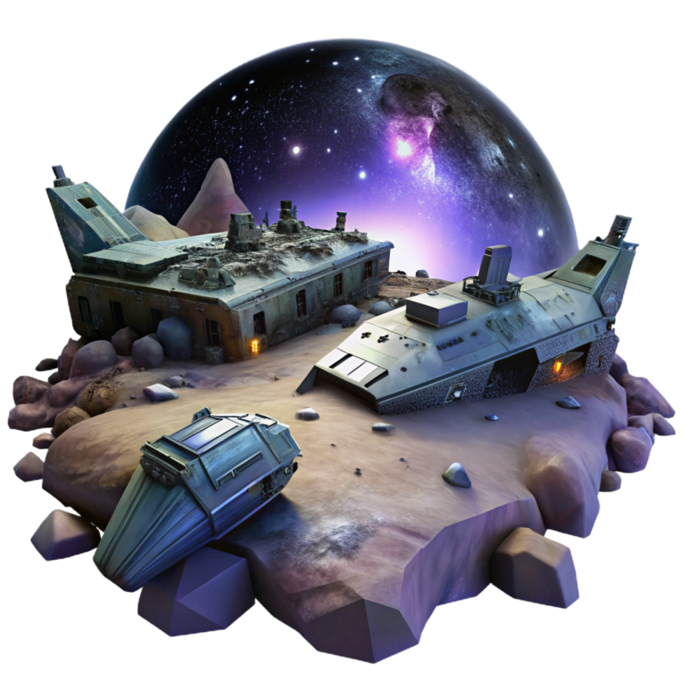 vibrant classic A spaceship graveyard, derelict vessels floating in the darkness of space, illuminated by distant stars. Eerie, atmospheric lighting, space opera style original png