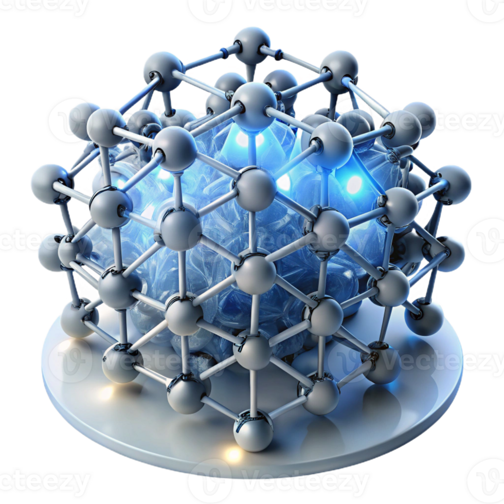 serene creative A swarm of nanobots assembling a complex structure, illuminated by a focused beam of white light, microscopic photography style premium png