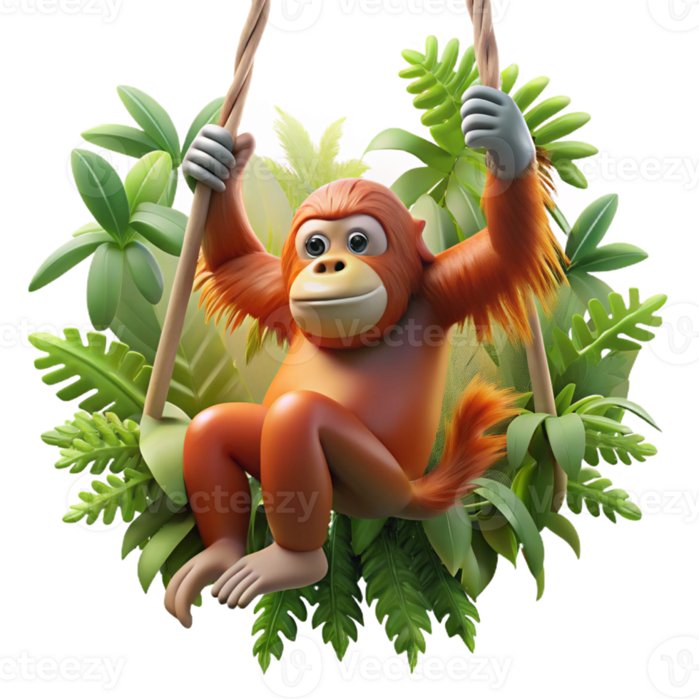 beautiful traditional A curious orangutan swinging through the jungle canopy, dappled sunlight filtering through the leaves, in a dynamic, nature photography style genuine png
