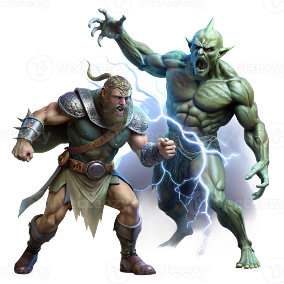 stunning modern A stoic Celtic warrior battling a monstrous, shadowy banshee amidst a raging thunderstorm, illuminated by lightning strikes, painted in the style of Frank Frazetta 4K png