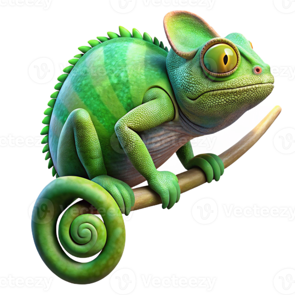 impressive vintage A vibrant chameleon clinging to a leafy branch, showcasing its intricate skin patterns, in a macro photography style 4K png