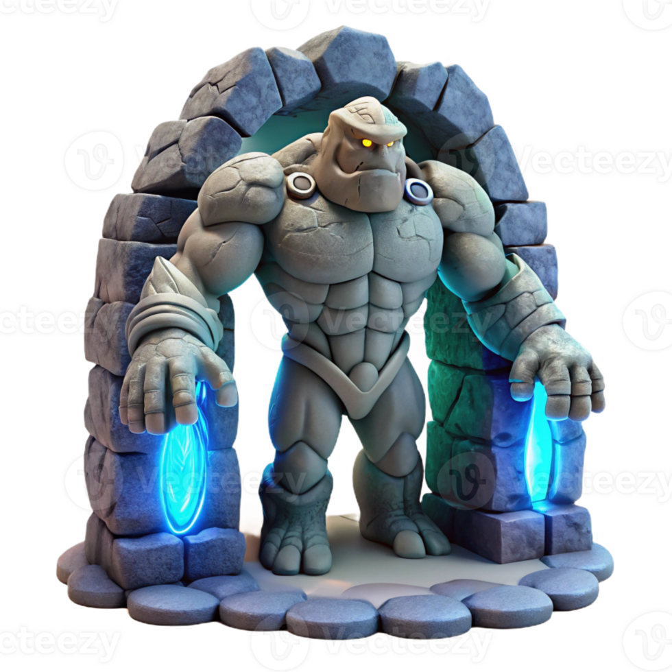 extraordinary abstract A stoic golem crafted from enchanted granite, standing guard over a hidden portal, illuminated by the pulsating light of the portal's energy exclusive png