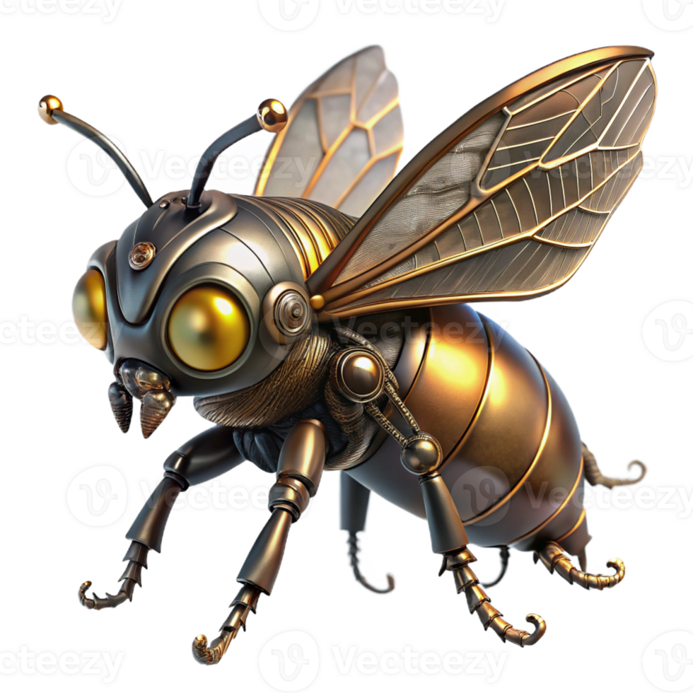 magnificent contemporary A steampunk insect, a metallic beetle with intricate clockwork wings and glowing amber eyes, lit by a soft, diffused light in a fantasy art style authentic png