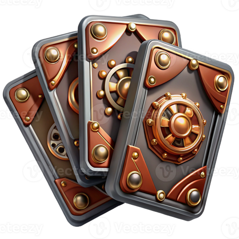 serene vintage Steampunk playing cards with intricate designs and metallic accents genuine png