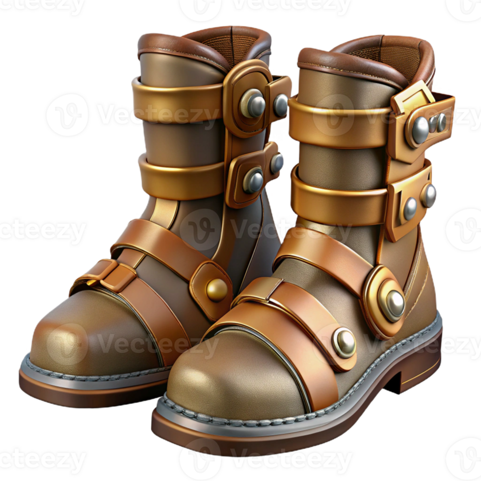 extraordinary modern Steampunk boots with metal plates and intricate buckle closures premium png