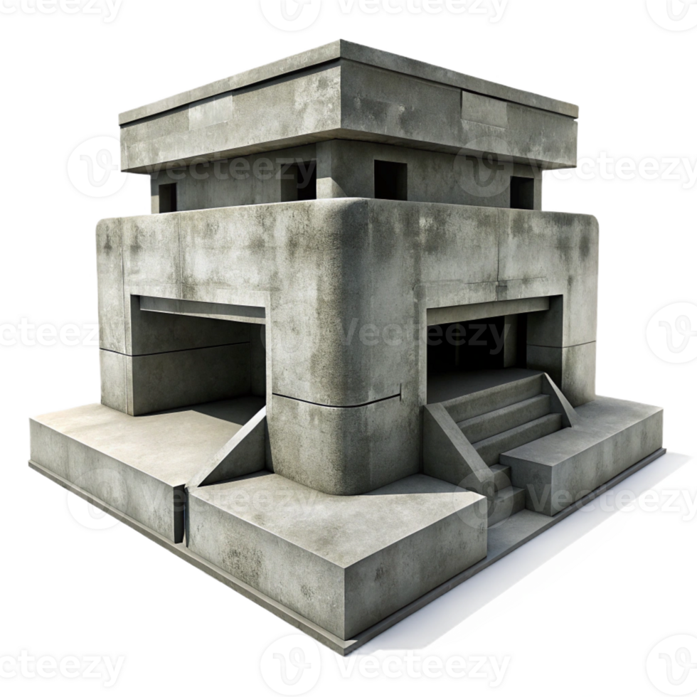 elegant traditional Brutalist concrete bunker, harsh shadows, stark and imposing, monochrome, high contrast, high resolution png