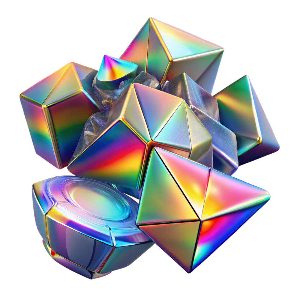 dramatic modern Shattered fragments of glass reflecting rainbow light, with a bright, dynamic lighting, in a cubist style detailed png