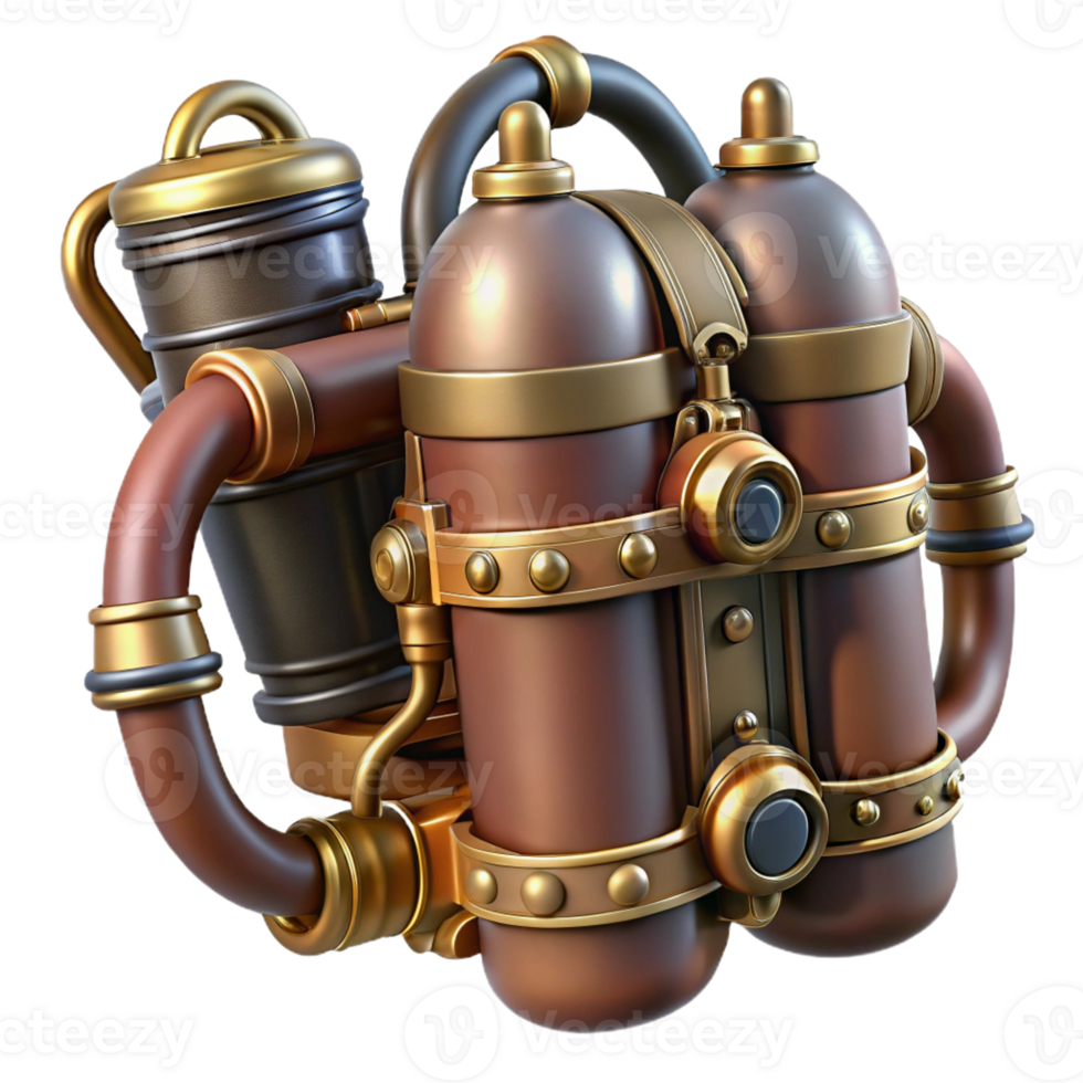 beautiful minimalist Steampunk jetpack with brass nozzles and intricate pipework original png