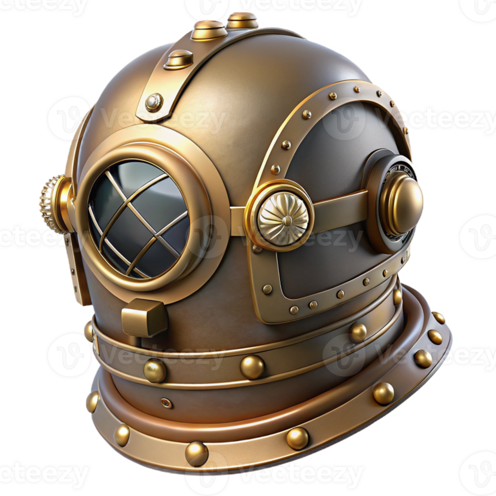 vibrant traditional Steampunk helmet with a visor and intricate brass details exclusive png