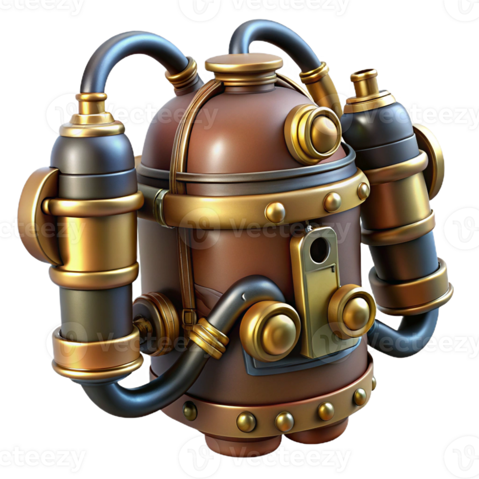 elegant vintage Steampunk jetpack with brass nozzles and intricate pipework premium png