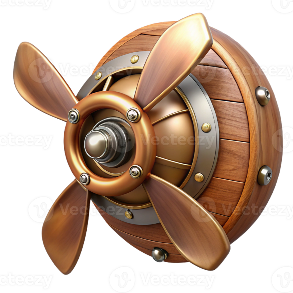 magnificent artistic Steampunk airship propeller made of polished wood and copper 4K png