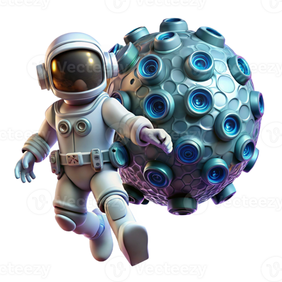 wonderful minimalist A lone astronaut floating in space, surrounded by shimmering nanobots assembling a colossal satellite, illuminated by the distant glow of a nebula, photorealistic style exclusive png