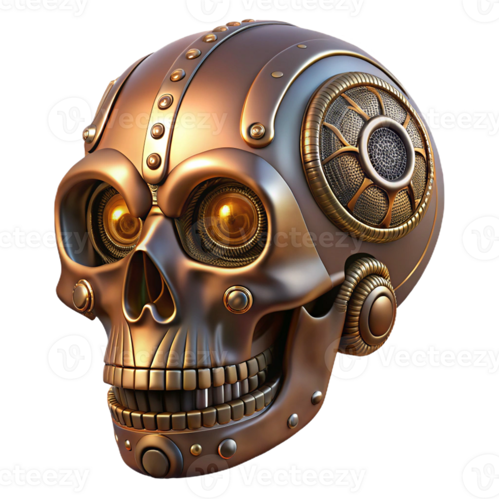 magnificent artistic Steampunk skull icon with intricate engravings and metallic details detailed png