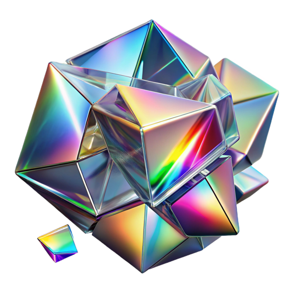 magnificent vintage Shattered fragments of glass reflecting rainbow light, with a bright, dynamic lighting, in a cubist style exclusive png
