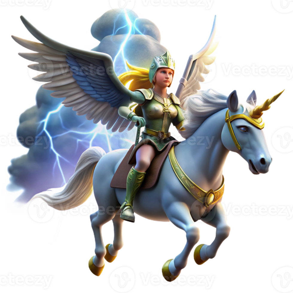 extraordinary rustic A fierce Norse Valkyrie, riding a winged horse through a stormy sky, illuminated by flashes of lightning, Viking art style authentic png