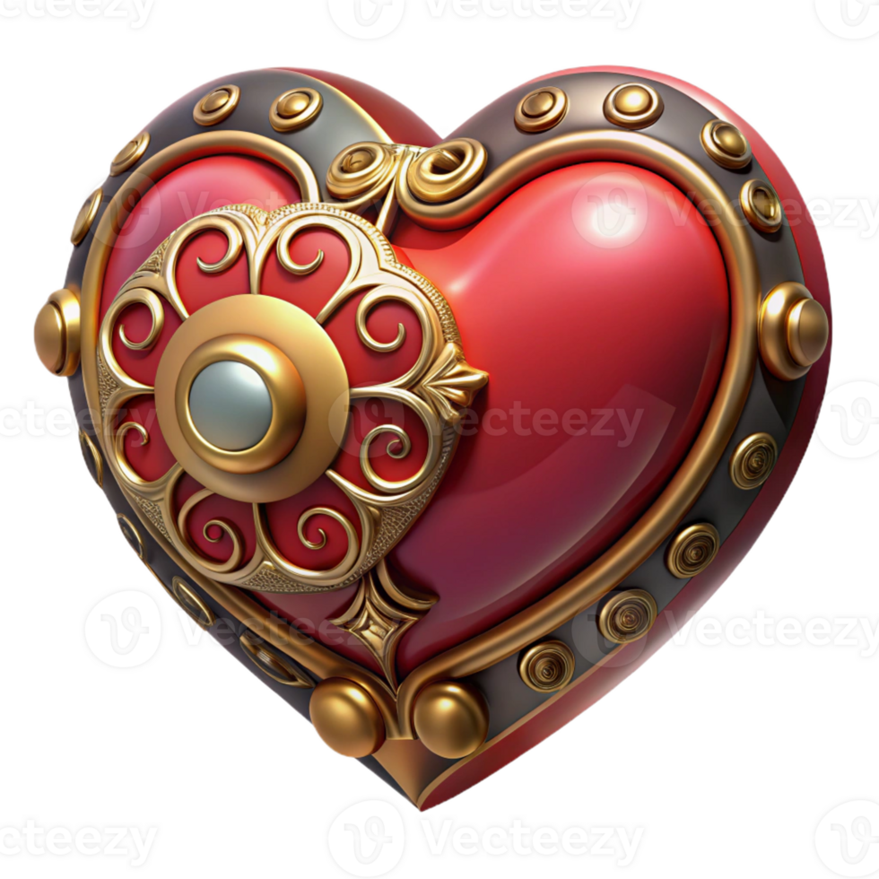vibrant creative Steampunk heart icon with delicate filigree and ruby accents genuine png