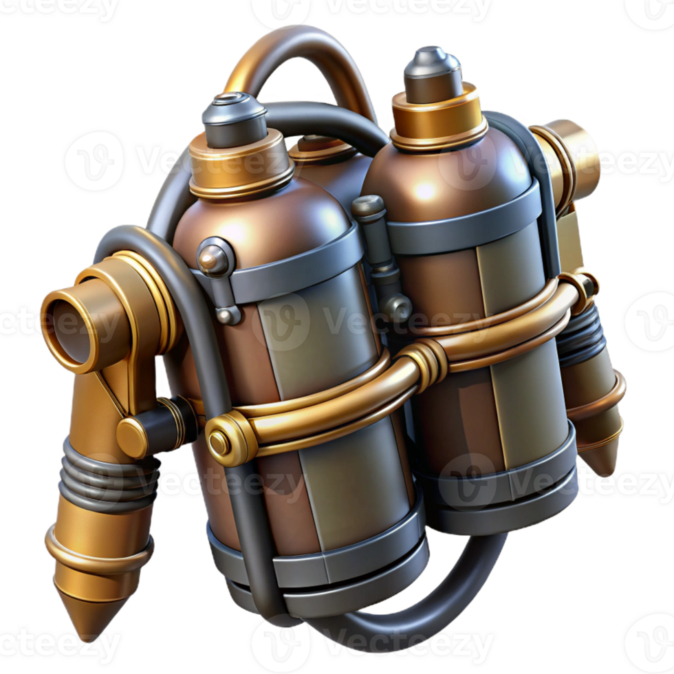 wonderful abstract Steampunk jetpack with brass nozzles and intricate pipework original png
