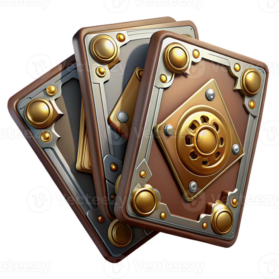 wonderful creative Steampunk playing cards with intricate designs and metallic accents high quality png