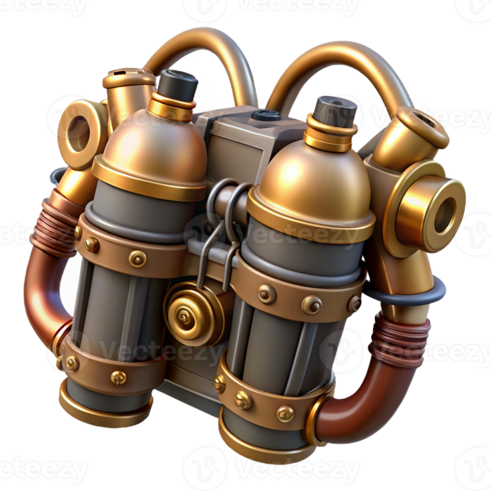 elegant modern Steampunk jetpack with brass nozzles and intricate pipework original png
