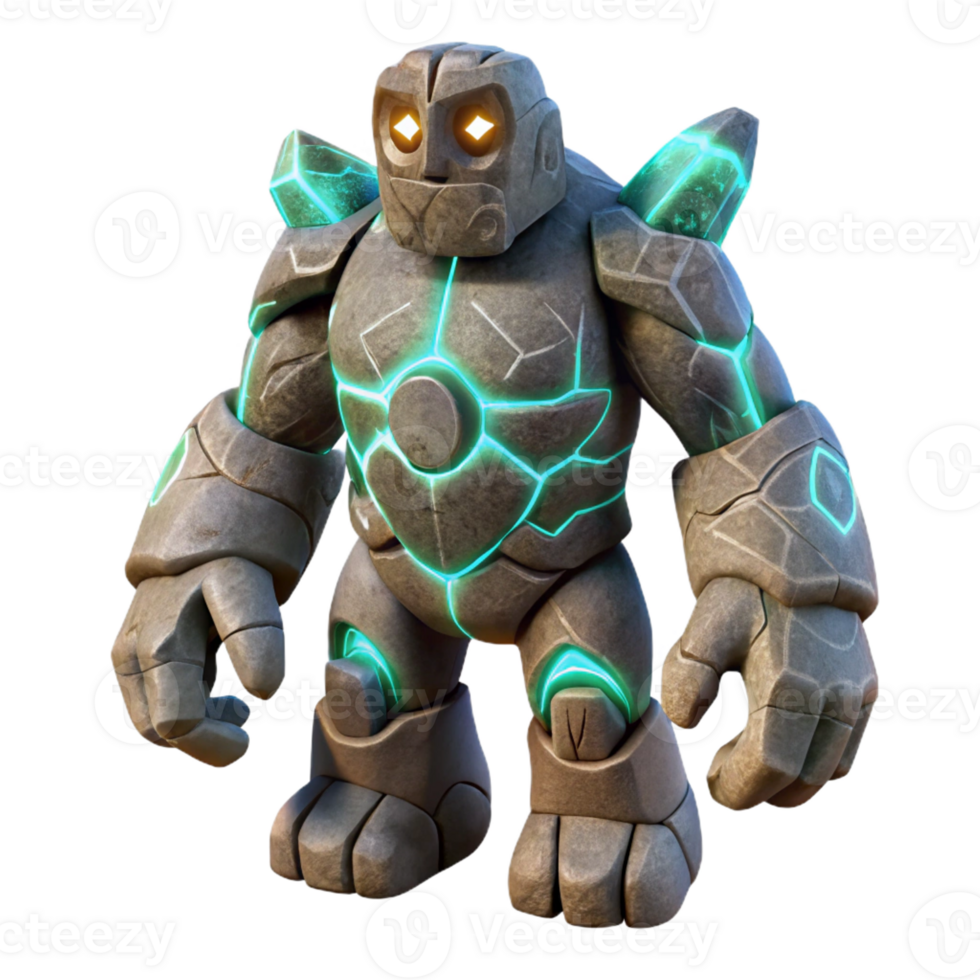 stunning abstract A towering stone golem with glowing runes carved into its body 4K png