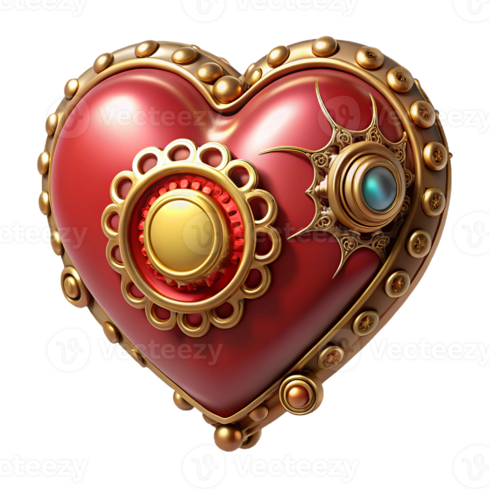 impressive contemporary Steampunk heart icon with delicate filigree and ruby accents genuine png