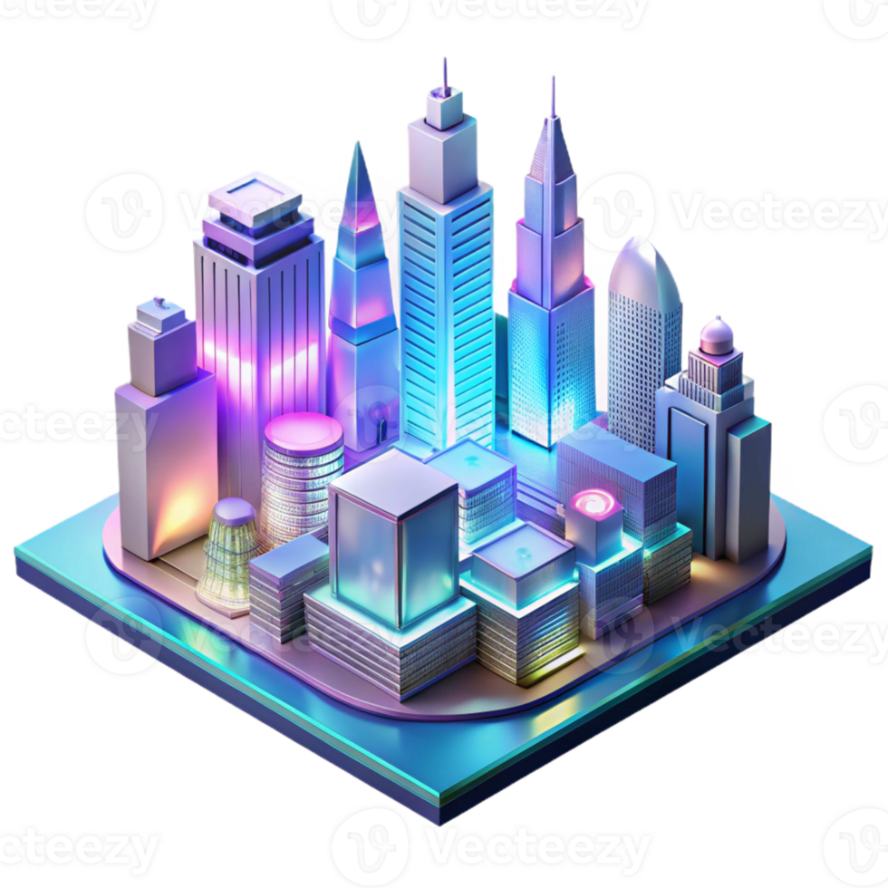 impressive rustic A futuristic cityscape, built on interconnected floating platforms, bathed in the soft glow of holographic advertisements, neon lighting, vaporwave style high quality png
