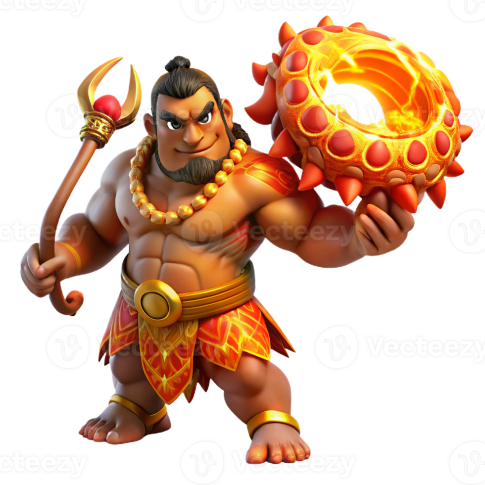 stunning rustic A powerful Polynesian Maui, wielding his magical fishhook, battling a colossal lava monster under the vibrant light of a tropical sunset, Polynesian tattoo art style high quality png