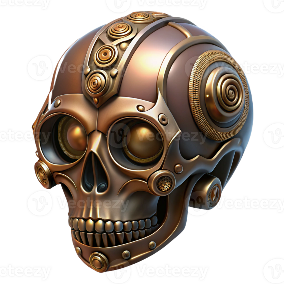 elegant modern Steampunk skull icon with intricate engravings and metallic details premium png
