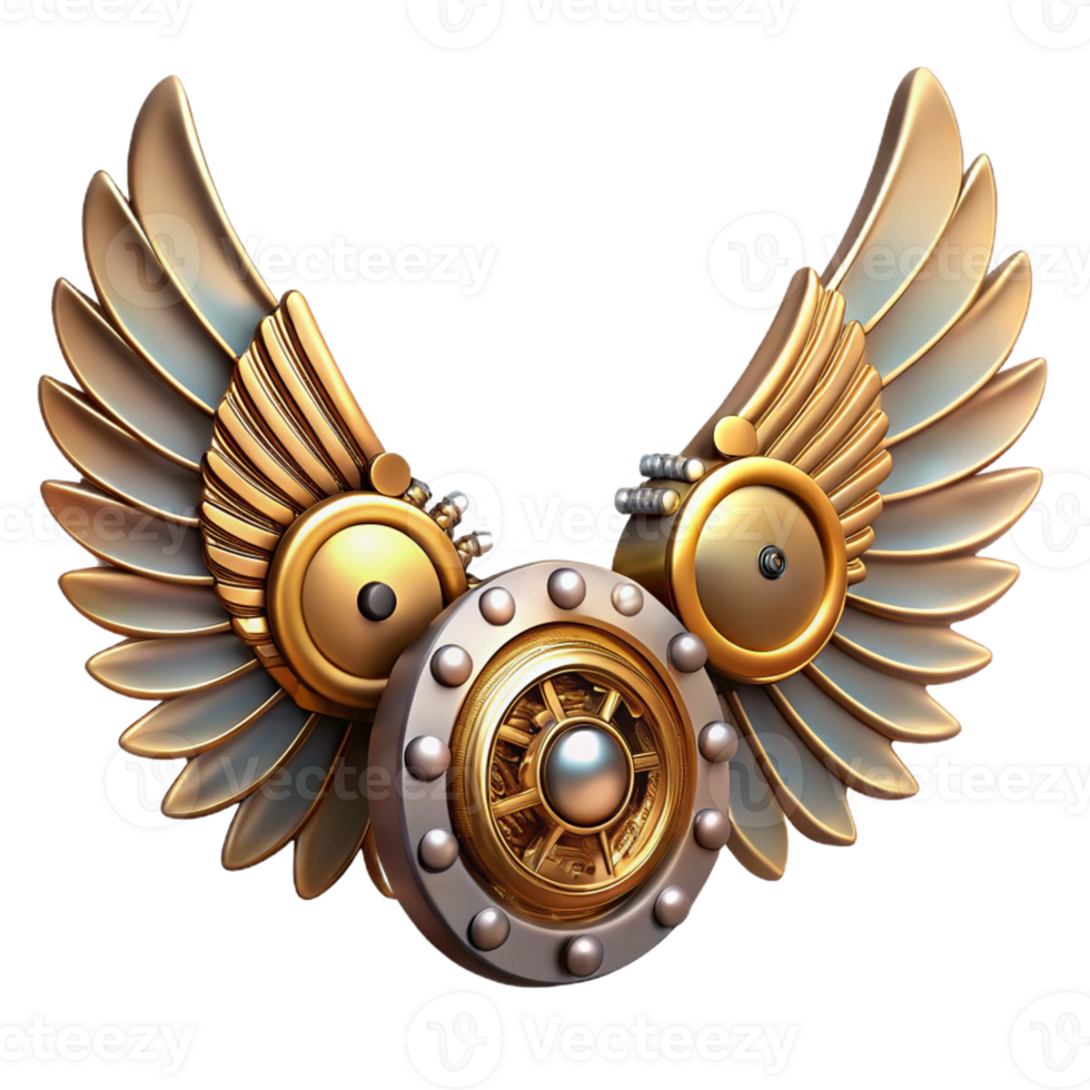 wonderful contemporary Steampunk wings made of clockwork gears and metal feathers high quality png