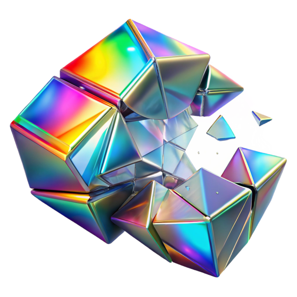 beautiful creative Shattered fragments of glass reflecting rainbow light, with a bright, dynamic lighting, in a cubist style 4K png