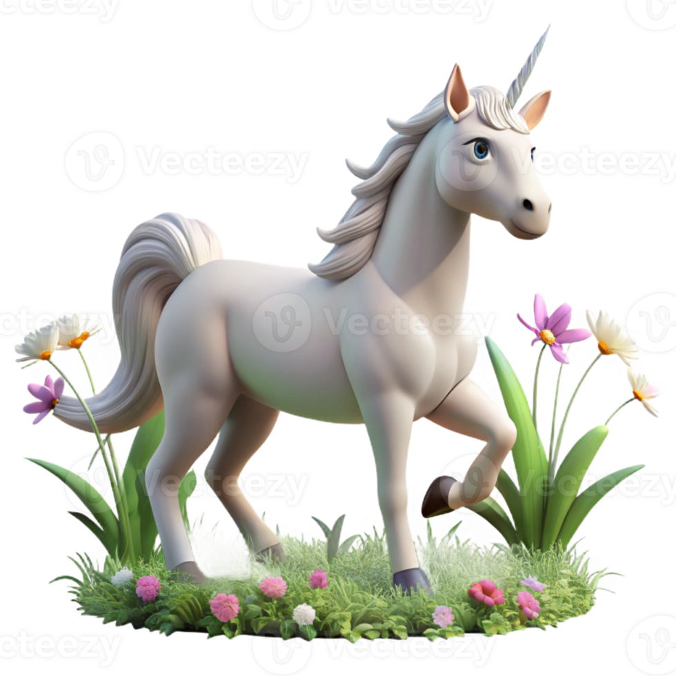 impressive abstract A majestic unicorn with a silver horn, prancing in a field of wildflowers, soft pastel lighting, fairytale illustration style detailed png
